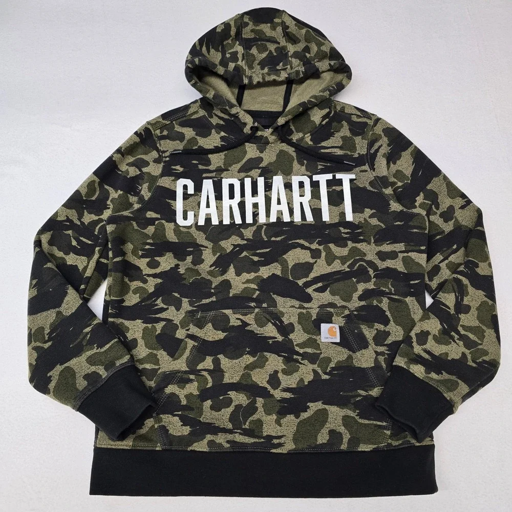 Carhartt Womens Relaxed Fit Camo Hoodie Green Black Logo Pullover Medium 8-10